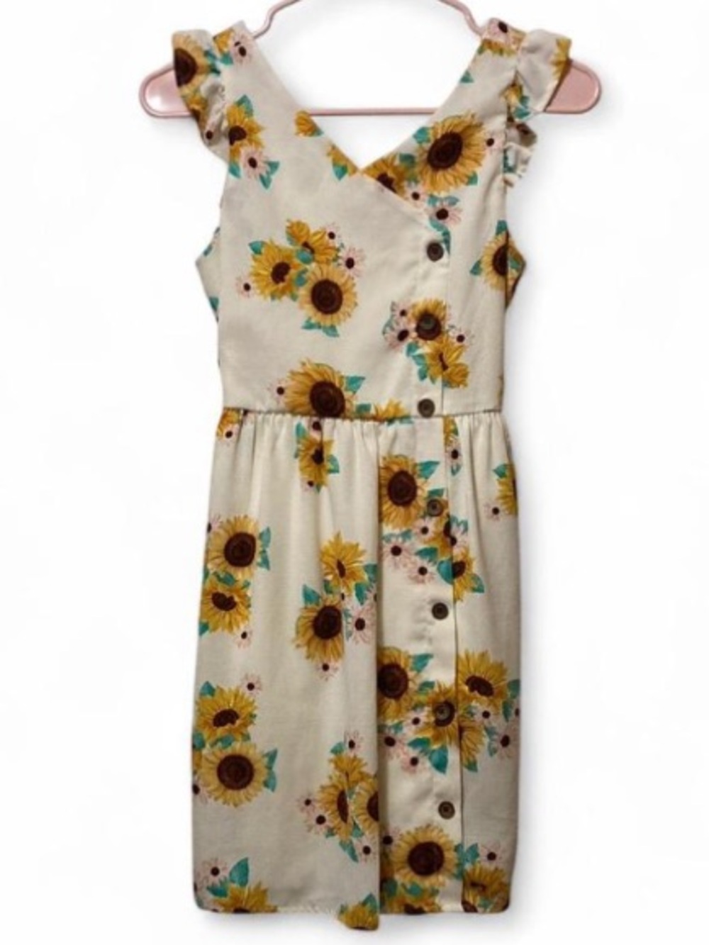 Speechless Cream Sunflower Print Dress with Yellow and Teal Accents